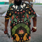 Black Plus Size Casual Birdsong Floral  T-Shirt